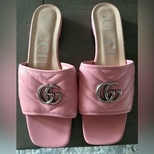 Gucci Pink Quilted Leather GG Slide Mules